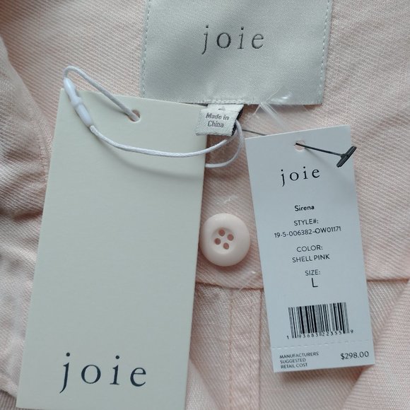 Joie Sirena Linen Blend Utility Military Jacket Belt Shell Pink Women Size L - Picture 13 of 14